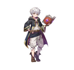 Rule 34 | 1boy, absurdres, aged down, black coat, book, brown gloves, brown hair, coat, fingerless gloves, fire emblem, fire emblem awakening, fire emblem heroes, gloves, highres, holding, holding book, katze-reis-kuchen--nyankoromochi, looking at viewer, nintendo, official art, open book, robin (fire emblem), robin (male) (child) (fire emblem), robin (male) (fire emblem), smile, solo, tachi-e, tagme, transparent background, white hair
