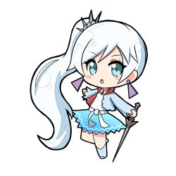 Rule 34 | 1girl, :o, blue eyes, blush, commentary, commentary request, earrings, jewelry, kanocchi, long hair, lowres, necklace, rwby, scar, scar across eye, scar on face, side ponytail, solo, very long hair, weiss schnee, white hair