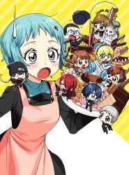 5boys 5girls absurdres aegis_(persona) amada_ken apron aragaki_shinjirou beanie black_hair black_hat blonde_hair blue_hair blush brown_eyes brown_hair chocolate cup dog drinking food gekkoukan_high_school_uniform grey_hair hair_ornament hair_over_one_eye hairclip hat highres iori_junpei kirijou_mitsuru koromaru_(persona) long_sleeves macaron mini_person miniboy minigirl multiple_boys multiple_girls open_mouth persona persona_3 persona_3_portable plate red_hair sanada_akihiko school_uniform shiomi_kotone short_hair simple_background ssabdeog sweat sweatdrop takeba_yukari tears wafer_stick yamagishi_fuuka yuuki_makoto_(persona_3)