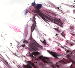 10s 1girl bad_id bad_pixiv_id female_focus long_hair maamayoru magical_girl mahou_shoujo_madoka_magica mahou_shoujo_madoka_magica_(anime) polearm ponytail red_eyes red_hair sakura_kyoko sakura_kyoko_(magical_girl) solo spear weapon white_background