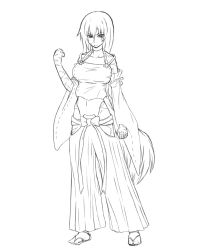 Rule 34 | 1girl, breasts, clenched hand, covered navel, detached sleeves, greyscale, hakama, hakama pants, highres, japanese clothes, kongari tokei, large breasts, leotard, long hair, m.u.g.e.n, monochrome, nontraditional miko, original, pants, sandals, scar, sendai hakurei no miko, solo, tabi, touhou, transparent background, very long hair, wide sleeves