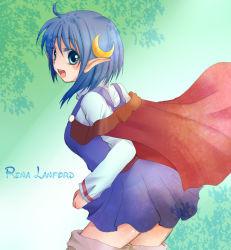 Rule 34 | blue hair, cape, happy, open mouth, pointy ears, rena lanford, skirt, star ocean, star ocean the second story