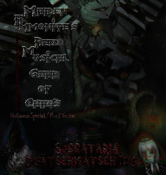 Rule 34 | 1boy, 2girls, album cover, alternate color, alternate costume, anaglyph, arms behind head, black hair, blood, blurry, breasts, chain, check commentary, commentary request, corruption, cover, creepy, cross, dark, dark skin, darkness, evil smile, fins, formal, funamusea, glasses, grey eyes, grey hair, highres, horror (theme), in water, jaw, lamp, light, long hair, looking at viewer, looking away, md5 mismatch, multiple girls, necktie, old (funamusea), oounabara to wadanohara, open mouth, pants, sheep (funamusea), short hair, smile, soggates-nyan (amurka-chan), suit, tatsumiya (funamusea), teeth, tentacles, text focus, water, worm, yellow eyes