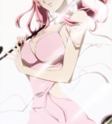 Rule 34 | 1girl, breasts, dress, highres, light rays, long hair, pink hair, screencap, shiki (novel), shimizu megumi, smirk, solo, stitched, third-party edit