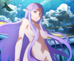 Rule 34 | 1girl, breasts, choker, hair ornament, highres, large breasts, long hair, navel, nude, purple eyes, purple hair, quinella, screencap, stitched, sword art online, sword art online: alicization, tagme, third-party edit