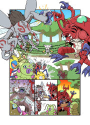 absurdres antennae atlurkabuterimon atlurkabuterimon_(red) blush bug digimon digimon_(creature) exoskeleton flybeemon funbeemon highres horns kunemon looking_at_another mothmon okuwamon oleamon rhinoceros_beetle sharp_teeth tailmon teeth wings wormmon