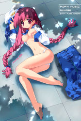 Rule 34 | 1girl, ass, barefoot, bemani, beret, blush, braid, grabbing another&#039;s breast, breasts, clothes lift, embarrassed, emily (pure dream), feet, from above, grabbing, hat, hip focus, long hair, lying, navel, nipples, no bra, no pants, on side, outdoors, panties, pants, pink eyes, pink hair, pop&#039;n music, public indecency, public nudity, sailor, shirt lift, short twintails, skirt, skirt lift, solo, sumire (pop&#039;n music), thighs, tree shade, twin braids, twintails, underwear, uniform, very long hair, white panties