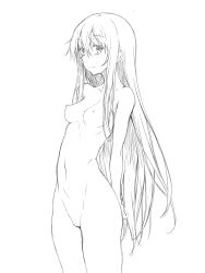 Rule 34 | 10s, 1girl, bad id, bad pixiv id, breasts, cleft of venus, collarbone, doma umaru, greyscale, groin, highres, himouto! umaru-chan, long hair, looking at viewer, md5 mismatch, monochrome, navel, nipples, nude, pussy, redcomet, simple background, small breasts, smile, solo, uncensored, very long hair, white background