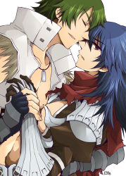 Rule 34 | 2boys, arm around back, armor, assassin cross (ragnarok online), bare pectorals, black gloves, blue hair, brown gloves, closed eyes, collarbone, commentary request, eremes guile, eyes visible through hair, fingerless gloves, gauntlets, gloves, green hair, hair between eyes, high collar, holding hands, howard alt-eisen, jewelry, long hair, long sleeves, looking at viewer, male focus, multiple boys, necklace, open mouth, pauldrons, pectorals, pendant, ragnarok online, red eyes, red scarf, scarf, short hair, shoulder armor, simple background, sptbird, standing, torn clothes, torn scarf, upper body, vest, white background, white vest, whitesmith (ragnarok online), yaoi