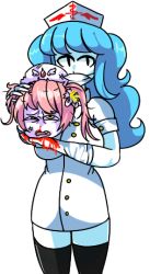 Rule 34 | blood, blue hair, cure-chan, decapitation, ebola-chan, flower ornament, lowres, nurse, original, personification, thighhighs