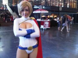 Rule 34 | belt, cape, cleavage cutout, clef chan, clothing cutout, cosplay, crossed arms, dc comics, gloves, leotard, photo (medium), power girl, power girl (cosplay), tagme