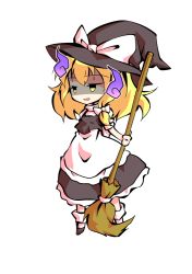 Rule 34 | 1girl, apron, black eyes, black footwear, blonde hair, bow, broom, chibi, dairi, dress, frills, full body, ghost, grey dress, grey hat, hair between eyes, hair bow, hat, hat bow, kirisame marisa, looking to the side, medium hair, open mouth, puffy short sleeves, puffy sleeves, shaded face, shirt, shoes, short sleeves, simple background, smile, smug, socks, solo, standing, tachi-e, touhou, transparent background, white apron, white background, white bow, white shirt, white sleeves, white socks, witch hat, yellow eyes