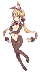 Rule 34 | 1girl, animal ear fluff, animal ears, black footwear, black hairband, blush, bow, breasts, brown hair, cleft of venus, fake animal ears, full body, hair between eyes, hair bobbles, hair ornament, hairband, hatsunatsu, high heels, long hair, long sleeves, looking at viewer, low twintails, meme attire, navel, nipples, pantyhose, parted lips, pussy, rabbit ears, red bow, red eyes, reverse bunnysuit, reverse outfit, shoes, simple background, small breasts, solo, thighhighs, twintails, uncensored, very long hair, white background, wrist cuffs, xiaoyuan (you can eat the girl), you can eat the girl
