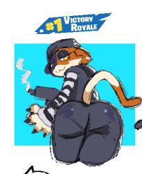 Rule 34 | 1girl, animal ears, ass, cat ears, cat tail, furry, hood, hoodie, lowres, meow skulls (fortnite), tail, thick thighs, thighs, weapon, yellow eyes