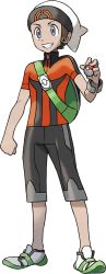 Rule 34 | 1boy, artist request, backpack, bag, beanie, bracelet, brendan (pokemon), brown hair, capri pants, clenched hand, creatures (company), full body, game freak, green bag, grey eyes, grin, hand up, hat, highres, holding, holding poke ball, jewelry, male focus, nintendo, official art, orange shirt, pants, poke ball, poke ball (basic), poke ball print, pokemon, pokemon oras, shirt, shoes, short hair, short sleeves, skin tight, smile, solo, standing, teeth, transparent background, white footwear, white hat, zipper pull tab