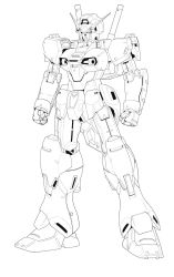 Rule 34 | apaam, clenched hands, greyscale, gundam, gundam engage zero, gundam u.c. engage, highres, lineart, looking ahead, mecha, mobile suit, monochrome, no humans, robot, science fiction, solo, standing, v-fin, white background