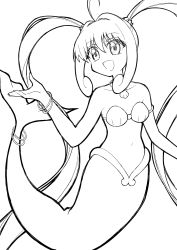 Rule 34 | 1girl, ahoge, ataru (ataru-littlebird), bracelet, commentary request, fins, fish tail, greyscale, highres, jewelry, lineart, long hair, mermaid, mermaid melody pichi pichi pitch, monochrome, monster girl, nanami lucia, necklace, open mouth, shell, shell bikini, shell necklace, sidelocks, smile, solo, tail, twintails