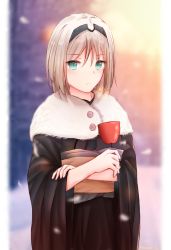 Rule 34 | 1girl, 2020, an-94 (girls&#039; frontline), blonde hair, crossed arms, flower, fur, girls&#039; frontline, green eyes, hairband, happy new year, highres, japanese clothes, kimono, leonardo 566, long hair, looking at viewer, new year, rose, simple background, snow, snowing, solo, winter
