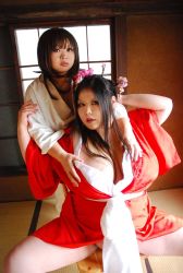 Rule 34 | 2girls, akane mori, asian, breasts, cleavage, fat, huge breasts, kimono, luu (cosplayer), makeup, multiple girls, photo (medium)