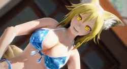 Rule 34 | 1girl, 3d, animal ears, animated, animated gif, bikini, blonde hair, bouncing breasts, breasts, dancing, fox ears, fox tail, large breasts, lowres, mikumikudance (medium), multiple tails, one eye closed, short hair, slit pupils, smile, solo, swimsuit, tail, touhou, wink, winking (animated), yakumo ran, yellow eyes