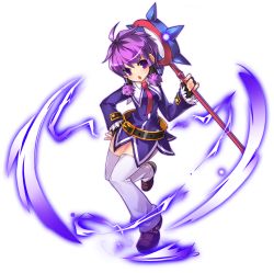 Rule 34 | 1girl, :o, absurdres, aisha landar, artist request, belt, brown footwear, dress, elsword, full body, hair tubes, hand on own hip, highres, holding, holding staff, looking at viewer, magic, magician (elsword), necktie, official art, open mouth, purple dress, purple eyes, purple hair, red necktie, shoes, short hair, solo, staff, thighhighs, transparent background, white thighhighs, zettai ryouiki