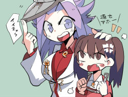 Rule 34 | 10s, 2girls, anger vein, bad id, bad pixiv id, breasts, brown eyes, brown hair, hand on another&#039;s head, jun&#039;you (kancolle), kantai collection, large breasts, long hair, military, military uniform, multiple girls, personification, purple hair, ryuujou (kancolle), terada tera, twintails, uniform