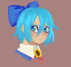 Rule 34 | 1girl, :t, absurdres, blue bow, blue eyes, blue hair, bow, cirno, collared shirt, dress shirt, face, hair bow, highres, pc2063, pout, shirt, simple background, solo, tagme, touhou, white shirt