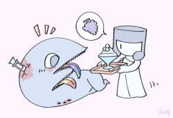 1other blue_eyes blush dress extra_mouth food force_(4sk_force) happy holding holding_tray lobotomy_corporation lowres project_moon shark sharp_teeth shaved_ice simple_background spoon syringe teeth the_dreaming_current the_silent_orchestra tray white_background white_dress