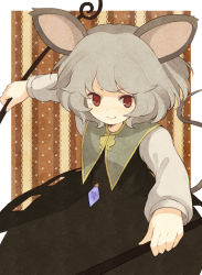 Rule 34 | 1girl, animal ears, bad id, bad pixiv id, capelet, crystal, dress, face, female focus, grey hair, jewelry, mouse ears, mouse tail, nazrin, pendant, red eyes, short hair, smile, solo, tail, touhou, urin