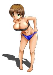 Rule 34 | 1girl, absurdres, adjusting clothes, adjusting swimsuit, artist request, bad id, bad pixiv id, bandages, blue male swimwear, blue swim briefs, breasts, brown hair, character request, copyright request, green eyes, highres, male swimwear, short hair, solo, swim briefs, swimsuit