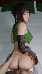 Rule 34 | 1boy, 1girl, 3d, animated, armor, ass, bed, black hair, clothed female nude male, doggystyle, final fantasy, final fantasy vii, final fantasy vii remake, gloves, headband, highres, lazyprocrastinator, looking at viewer, looking back, naughty face, no panties, nude, open clothes, open mouth, penis, pov, pussy, seductive smile, sex, sex from behind, short hair, shoulder armor, smile, socks, square enix, sweater, tagme, tube socks, uncensored, video, video, yuffie kisaragi