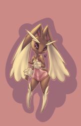 Rule 34 | 1girl, :3, animal nose, arm at side, artist name, bare shoulders, black sclera, body fur, brown fur, chemise, closed mouth, clothed pokemon, collarbone, colored sclera, creatures (company), echoseed, female focus, flat chest, full body, furry, furry female, game freak, gen 4 pokemon, hand up, happy, highres, legs, long ears, looking to the side, lopunny, nintendo, outline, panties, pink background, pink outline, pink panties, pink trim, pokemon, pokemon (creature), rabbit ears, rabbit girl, rabbit tail, red eyes, see-through, signature, smile, solo, spaghetti strap, standing, thighs, two-tone fur, underwear, wide hips, yellow fur