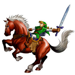 Rule 34 | 1boy, absurdres, epona, green shirt, hat, highres, horse, link, male focus, master sword, nintendo, official art, pointy ears, riding, shirt, solo, the legend of zelda, the legend of zelda: ocarina of time