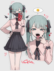 Rule 34 | 1girl, channel ( caststation), fangs, hatsune miku, highres, phone, solo, tongue, tongue out, vampire (vocaloid), vocaloid