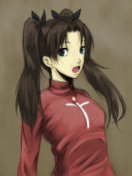 Rule 34 | 00s, 1girl, bad id, bad pixiv id, fate/stay night, fate (series), green eyes, long hair, solo, tehen, tohsaka rin, turtleneck, twintails, two side up