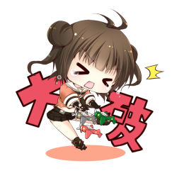 Rule 34 | &gt; &lt;, 10s, 1girl, ^^^, aircraft, airplane, antenna hair, blunt bangs, brown hair, closed eyes, double bun, hair bun, kantai collection, naka (kancolle), rectangular mouth, short sleeves, simple background, skirt, solo, tears, translated, white background, yuncha