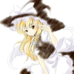 Rule 34 | 1girl, blonde hair, brown eyes, female focus, hat, kirisame marisa, long hair, png (esepen), smile, solo, touhou, white background, witch, witch hat