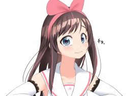 Rule 34 | 1girl, bow, brown hair, detached sleeves, doge, hairband, highres, kizuna ai, kizuna ai inc., long hair, looking at viewer, multicolored hair, pink bow, pink hair, pink hairband, smile, solo, upper body, virtual youtuber, white background, white sleeves, zyugoya