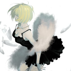 Rule 34 | 1girl, black dress, blonde hair, bob cut, bone, breasts, broken, cleavage, dress, closed eyes, feather boa, jewelry, koma kiri aoko, large breasts, necklace, one piece, patterned legwear, plate, scar, short hair, solo, stitches, thriller bark, victoria cindry, zombie