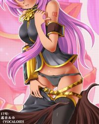 Rule 34 | 1girl, black panties, detached sleeves, dr rex, head out of frame, long hair, megurine luka, panties, pink hair, skirt, solo, thighhighs, translated, underwear, undressing, vocaloid