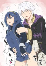 Rule 34 | 1boy, 1girl, anal, blue hair, breasts, clothed sex, couple, fire emblem, fire emblem awakening, gloves, hetero, highres, hood, long hair, lucina (fire emblem), nintendo, no pants, open mouth, robin (fire emblem), robin (male) (fire emblem), sekaihebi, sex, short hair, small breasts, text focus, tiara, white hair