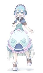 Rule 34 | 1boy, 4138, blue eyes, blue hair, corset, dress, full body, highres, made in abyss, maid headdress, male focus, maruruk, open mouth, simple background, solo, standing, trap, whistle, white background