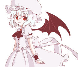 Rule 34 | 1girl, bat wings, dress, female focus, hat, ica, lowres, remilia scarlet, simple background, solo, touhou, white background, wings
