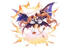 1girl bare_legs blue_eyes breasts demon_horns demon_wings full_body game_cg high_school_dxd horns kamihime_project large_breasts lightning long_hair looking_at_viewer official_art orange_hair orange_skirt school_uniform shidou_irina skirt very_long_hair wings