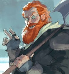 Rule 34 | a song of ice and fire, absurdres, axe, beard, blue eyes, facial hair, game of thrones, highres, ramon nunez, red hair, tormund, weapon