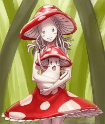 Rule 34 | 1girl, :d, agemmata, bad id, bad pixiv id, bare shoulders, blush stickers, colored skin, cowboy shot, dress, hat, holding, long hair, looking at viewer, mushroom, nail polish, no pupils, open mouth, original, personification, red nails, sleeveless, sleeveless dress, smile, standing, white hair, white skin
