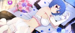 Rule 34 | 1girl, amane (senran kagura), animated, ass, ass focus, bed, bed sheet, bedroom, blue hair, breasts, butt crack, dress, highres, jewelry, large breasts, looking at viewer, official art, red eyes, ring, senran kagura, senran kagura new link, short hair, smile, sound, tagme, video, wedding dress, wedding lingerie, wedding ring
