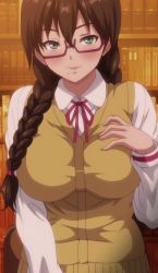 Rule 34 | blush, breasts, green eyes, kanojo wa dare to demo sex suru, large breasts, school uniform, screencap, source request