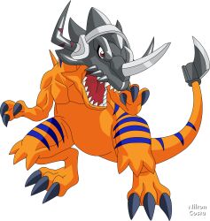 Rule 34 | claws, digimon, digimon (creature), greymon o, open mouth, sharp teeth, solo, tail, teeth, transparent background