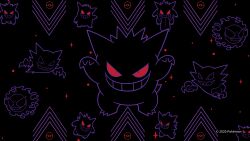 Rule 34 | 2020, animal focus, colored sclera, creatures (company), dated, evolutionary line, fangs, floating, full body, game freak, gastly, gen 1 pokemon, gengar, grin, haunter, highres, looking at another, looking at viewer, multiple views, nintendo, no humans, official art, open mouth, pokemon, pokemon (creature), red sclera, smile, teeth, tongue, tongue out